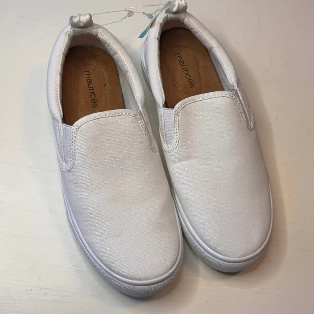 Maurices White Slip-On Low Heel Sneakers Sz 7 New With Tag